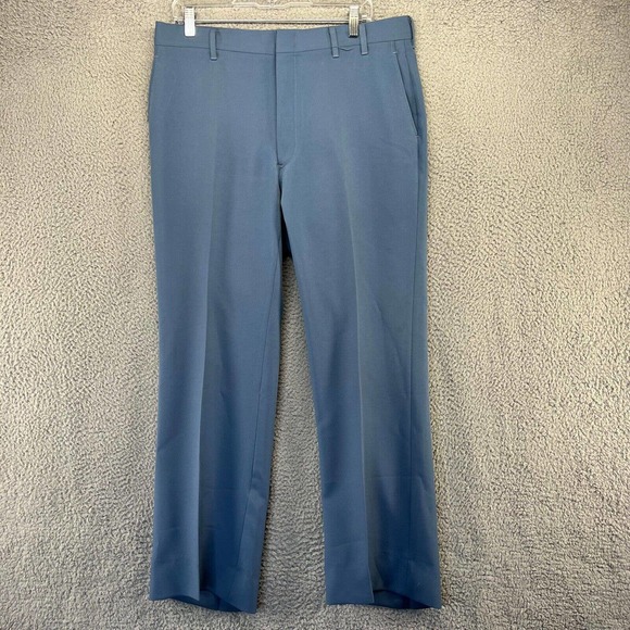Vintage 70s Dress Slacks Men's 34x30 Blue Straight Leg Rockabilly Pockets Talon - Picture 1 of 10